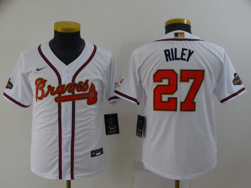 Youth Braves 27 Austin Riley White 2022 Gold Program Nike Cool Base Jersey,We sell and wholesale Youth Braves 27 Austin Riley White 2022 Gold Program Nike Cool Base Jersey on line form chian!